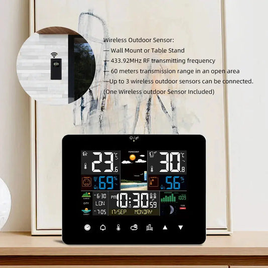 Multifunctional Weather Station Alarm Clock Touch Screen Thermometer Hygrometer Wireless Sensor Sunrise Sunset Hygrothermograph MADATEX