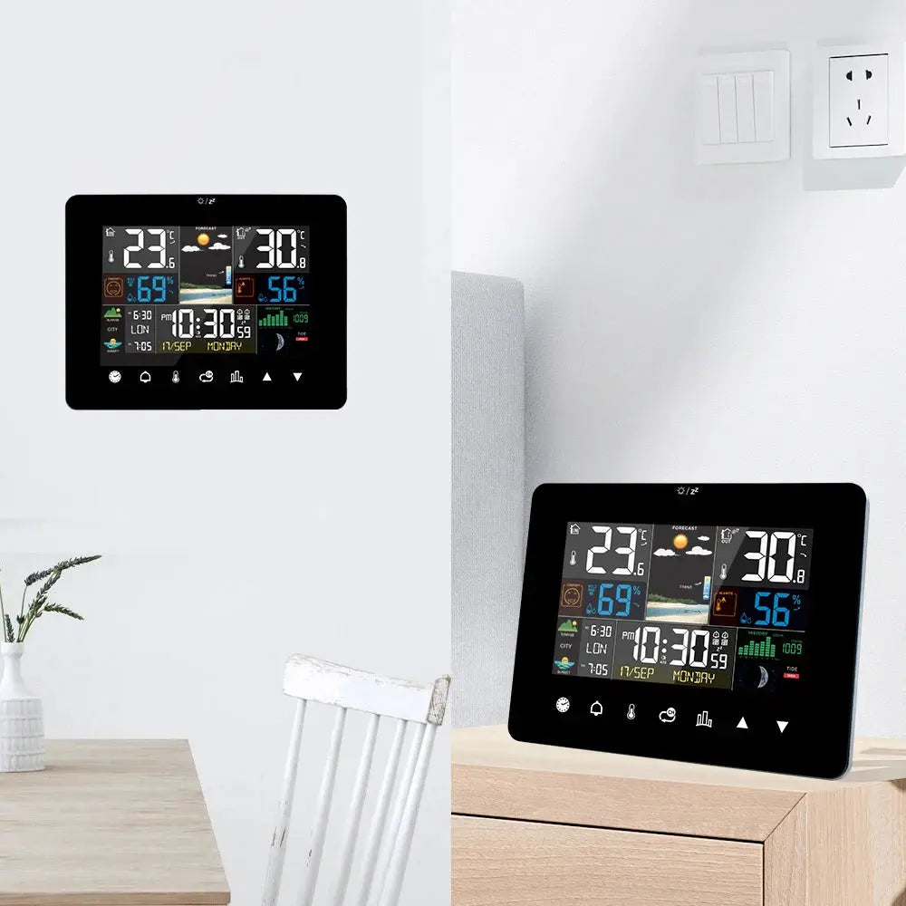 Multifunctional Weather Station Alarm Clock Touch Screen Thermometer Hygrometer Wireless Sensor Sunrise Sunset Hygrothermograph MADATEX