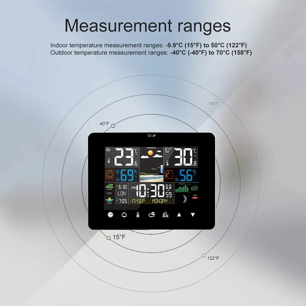 Multifunctional Weather Station Alarm Clock Touch Screen Thermometer Hygrometer Wireless Sensor Sunrise Sunset Hygrothermograph MADATEX