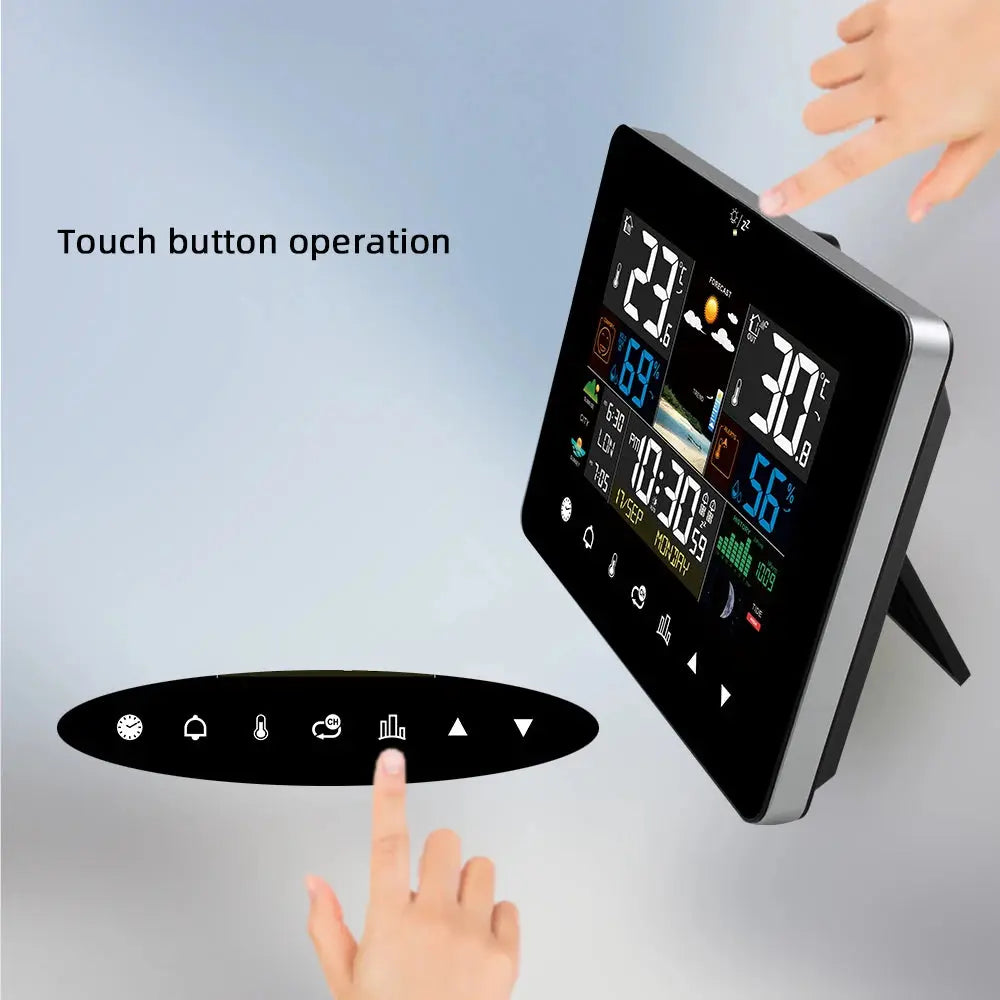 Multifunctional Weather Station Alarm Clock Touch Screen Thermometer Hygrometer Wireless Sensor Sunrise Sunset Hygrothermograph MADATEX