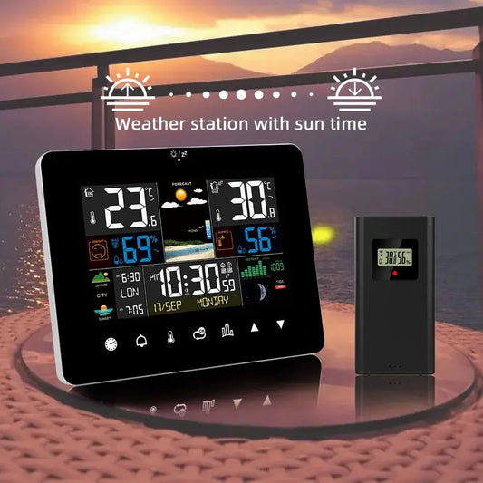 Multifunctional Weather Station Alarm Clock Touch Screen Thermometer Hygrometer Wireless Sensor Sunrise Sunset Hygrothermograph MADATEX