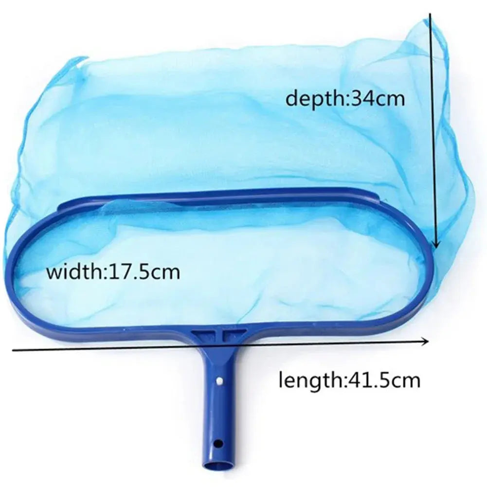 Tête d’épuisette bleue pour piscine avec filet profond de 34 cm, largeur de 17,5 cm et longueur de 41,5 cm, idéale pour ramasser feuilles et débris au fond du bassin.