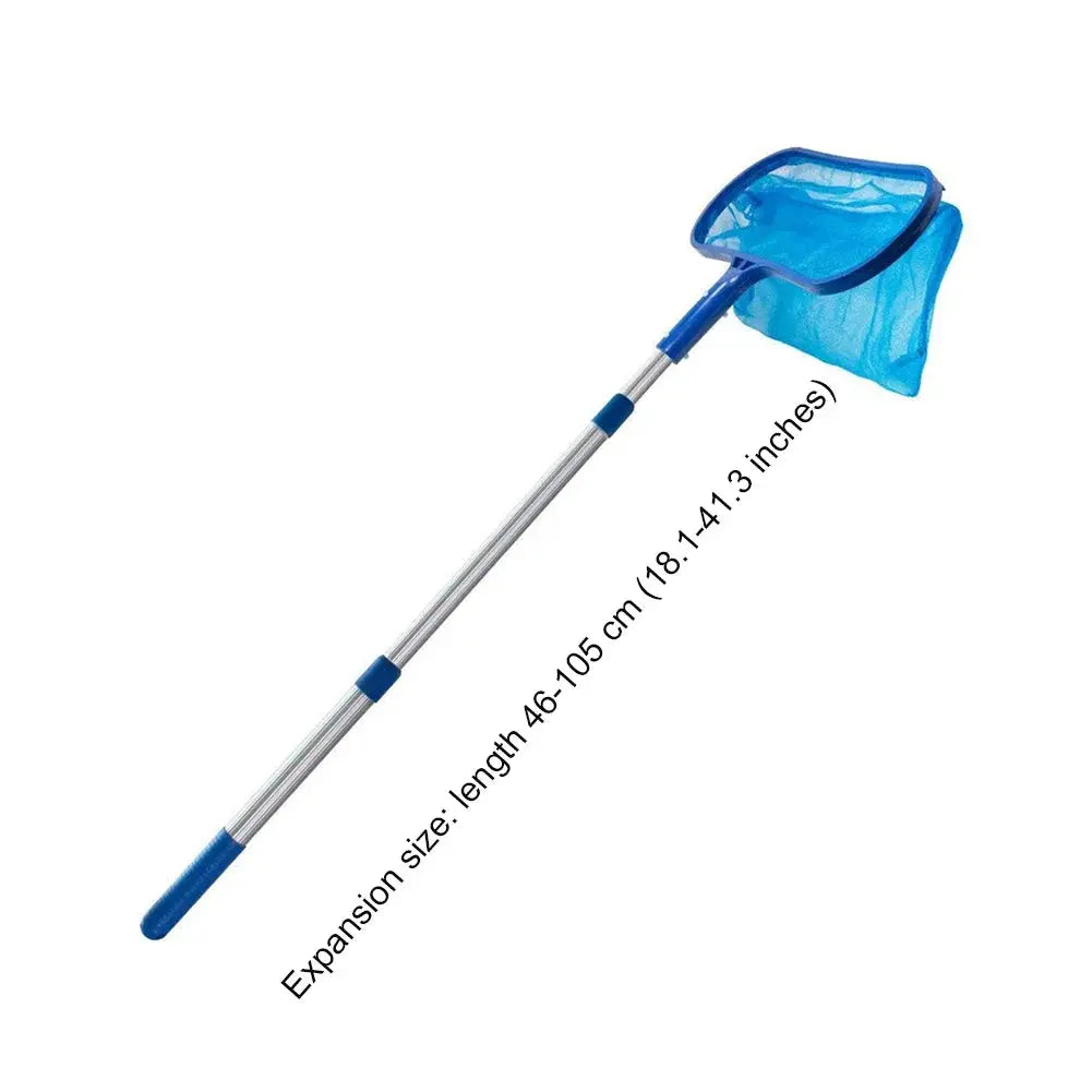 Épuisette de piscine avec manche télescopique en aluminium réglable de 46 à 105 cm, filet profond bleu pour ramasser les débris.